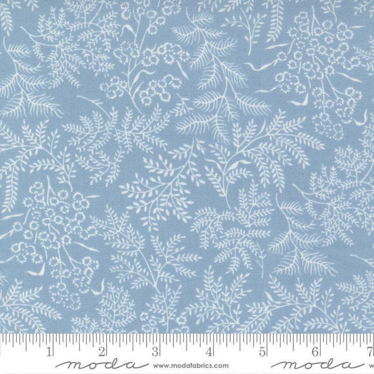 Image of the Nantucket Summer Dots Light Blue quilting cotton fabric by Camille Roskelley for Moda Fabrics. Features flowers on a blue background. Cute Little Fabric Shop