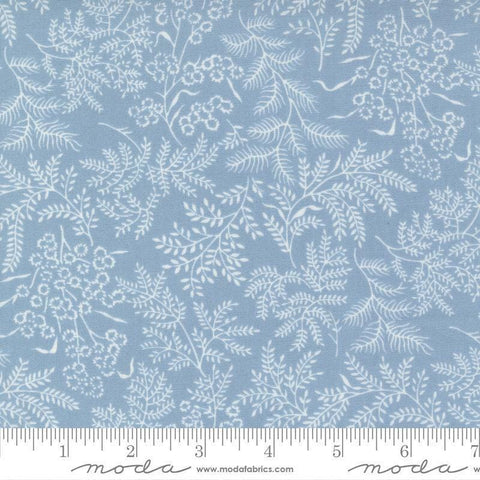 Image of the Nantucket Summer Dots Light Blue quilting cotton fabric by Camille Roskelley for Moda Fabrics. Features flowers on a blue background. Cute Little Fabric Shop