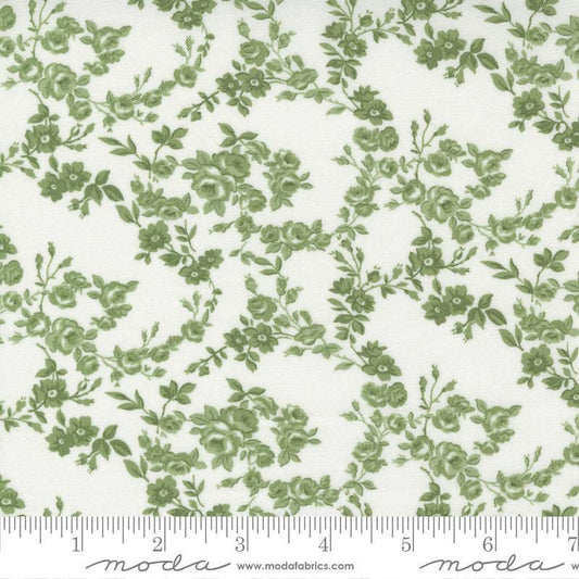 Image of the Nantucket Summer Surfside Cream Grass quilting cotton fabric by Camille Roskelley for Moda Fabrics. Features flowers on a grass background. Cute Little Fabric Shop