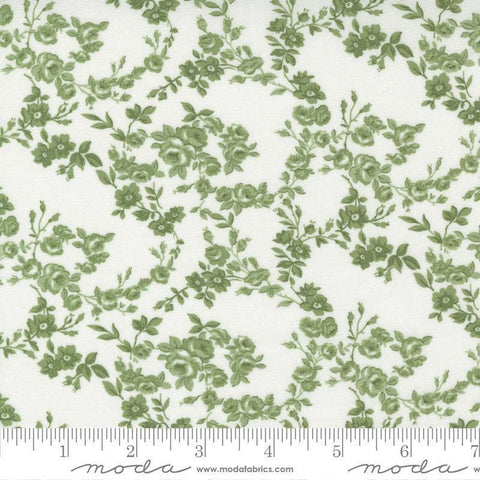Image of the Nantucket Summer Surfside Cream Grass quilting cotton fabric by Camille Roskelley for Moda Fabrics. Features flowers on a grass background. Cute Little Fabric Shop