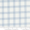 Image of the Nantucket Summer Checks Cream Blue quilting cotton fabric by Camille Roskelley for Moda Fabrics. Features plaid on a blue background. Cute Little Fabric Shop