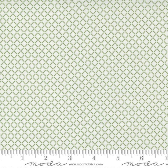 Image of the Nantucket Summer Sail Cream Grass quilting cotton fabric by Camille Roskelley for Moda Fabrics. Features squares on a green background. Cute Little Fabric Shop