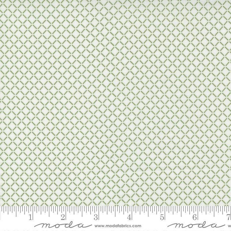 Image of the Nantucket Summer Sail Cream Grass quilting cotton fabric by Camille Roskelley for Moda Fabrics. Features squares on a green background. Cute Little Fabric Shop