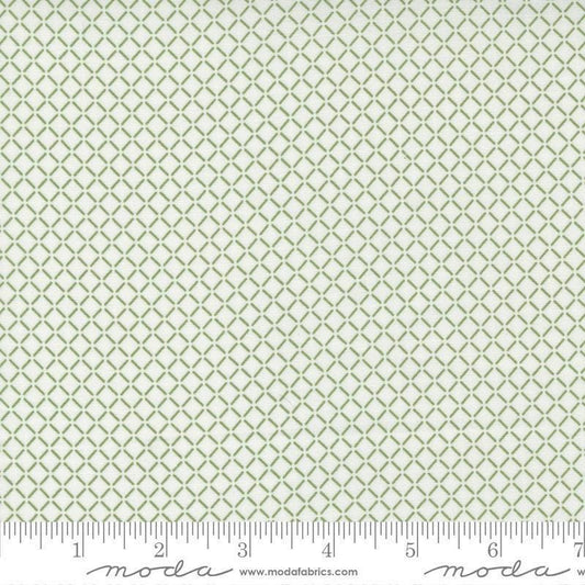 Image of the Nantucket Summer Sail Cream Grass quilting cotton fabric by Camille Roskelley for Moda Fabrics. Features squares on a green background. Cute Little Fabric Shop