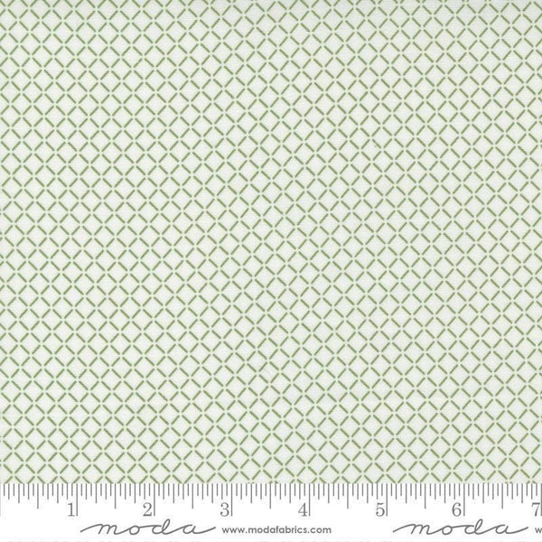 Image of the Nantucket Summer Sail Cream Grass quilting cotton fabric by Camille Roskelley for Moda Fabrics. Features squares on a green background. Cute Little Fabric Shop
