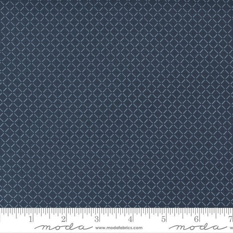 Image of the Nantucket Summer Sail Navy quilting cotton fabric by Camille Roskelley for Moda Fabrics. Features squares on a blue background. Cute Little Fabric Shop
