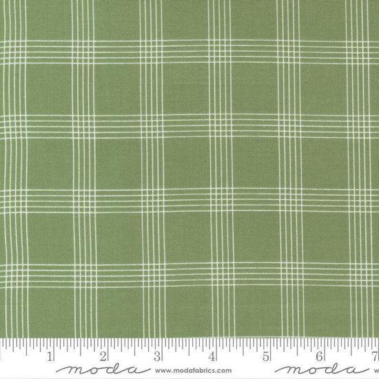 Image of the Nantucket Summer Checks Grass quilting cotton fabric by Camille Roskelley for Moda Fabrics. Features plaid on a green background. Cute Little Fabric Shop