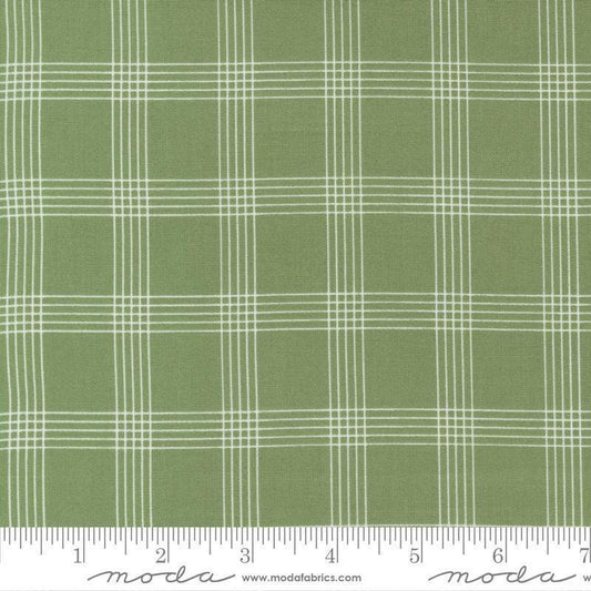 Image of the Nantucket Summer Checks Grass quilting cotton fabric by Camille Roskelley for Moda Fabrics. Features plaid on a green background. Cute Little Fabric Shop