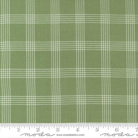 Image of the Nantucket Summer Checks Grass quilting cotton fabric by Camille Roskelley for Moda Fabrics. Features plaid on a green background. Cute Little Fabric Shop