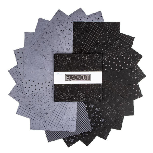 SALE Blackout 10" Stacker Bundle - Riley Blake Designs - 42 piece Precut - Grayscale Small Shapes Minimalism - Quilting Cotton Fabric
