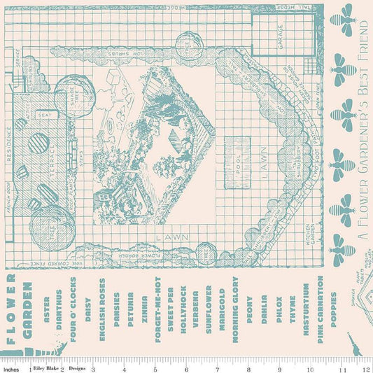3-Yard cut - SALE Flower Patch Farmers Almanac WIDEBACK WB13606 Raindrop - Riley Blake - 108" - Quilting Cotton