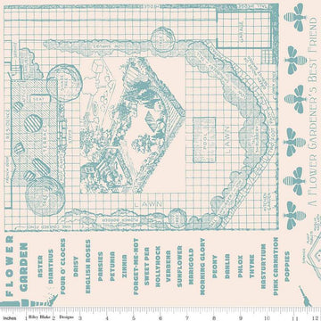 2yd 30" End of Bolt - SALE Flower Patch Farmers Almanac WIDEBACK WB13606 Raindrop - Riley Blake - 108" - Quilting Cotton