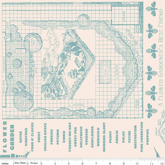 2yd 30" End of Bolt - SALE Flower Patch Farmers Almanac WIDEBACK WB13606 Raindrop - Riley Blake - 108" - Quilting Cotton