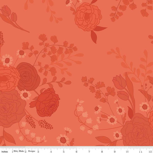 2 yard 31" End of Bolt - SALE First Blooms Tonal Floral WIDEBACK WB16331 Coral - Riley Blake - 108" - Quilting Cotton Fabric