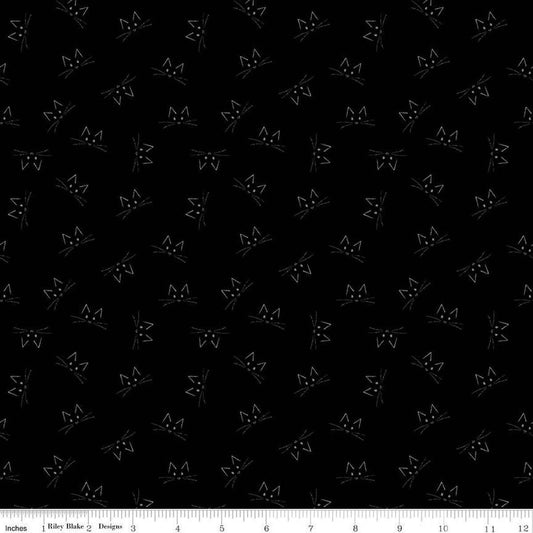 Image of Blackout Cat Face Black by The RBD Designers for Riley Blake Designs. Features cat faces on a black background. Cute Little Fabric Shop