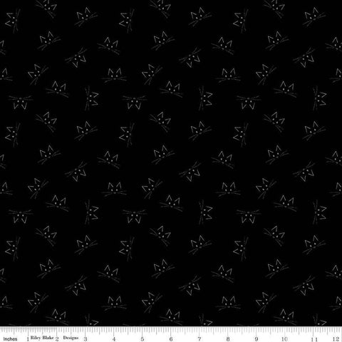 Image of Blackout Cat Face Black by The RBD Designers for Riley Blake Designs. Features cat faces on a black background. Cute Little Fabric Shop