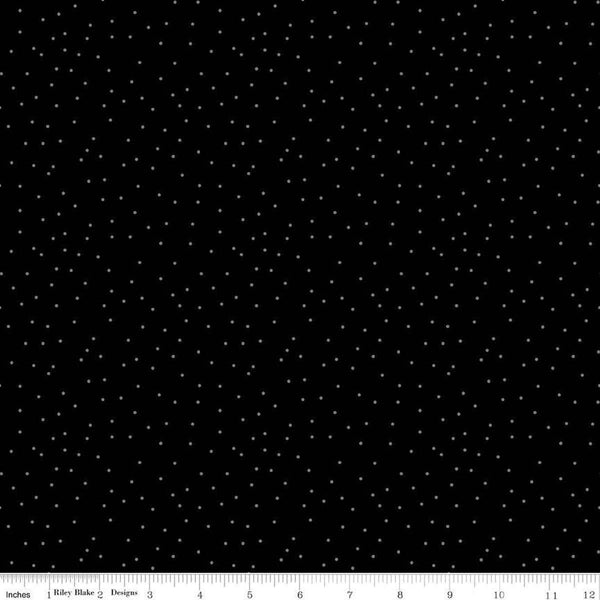 Image of Blackout Dots Black by The RBD Designers for Riley Blake Designs. Features dots on a black background. Cute Little Fabric Shop