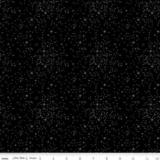Image of Blackout Stars Black by The RBD Designers for Riley Blake Designs. Features stars on a black background. Cute Little Fabric Shop