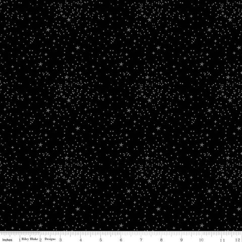 Image of Blackout Stars Black by The RBD Designers for Riley Blake Designs. Features stars on a black background. Cute Little Fabric Shop