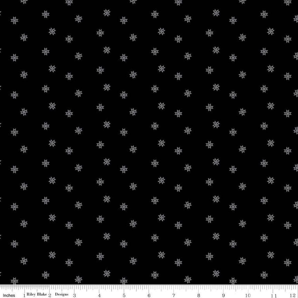 Image of Blackout Ohio Star Black by The RBD Designers for Riley Blake Designs. Features stars on a black background. Cute Little Fabric Shop