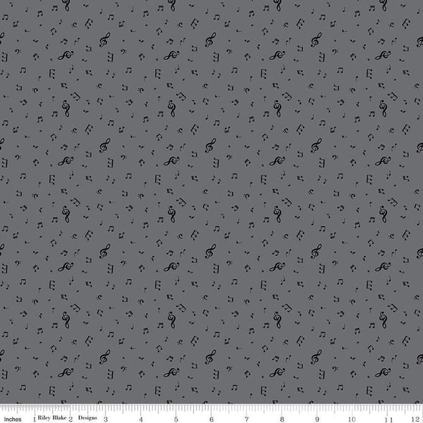 Image of Blackout Notes Gray by The RBD Designers for Riley Blake Designs. Features music notes on a gray background. Cute Little Fabric Shop