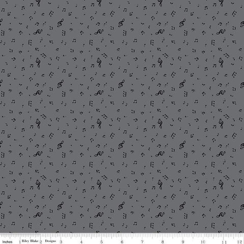 Image of Blackout Notes Gray by The RBD Designers for Riley Blake Designs. Features music notes on a gray background. Cute Little Fabric Shop