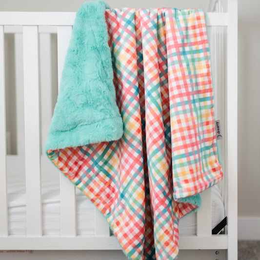 SALE Gingham Cottage Multi Baby Minky Blanket - MB6009 - Riley Blake Designs - Check Plaid - Prepackaged Dreamy Baby Minky Blanket