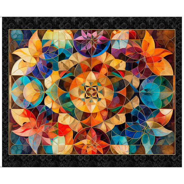 Solstice Kaleidoscope Panel 31226 Multi X - QT Fabrics - Geometric Abstract Stained Glass - Quilting Cotton Fabric
