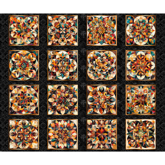 Solstice Kaleidoscope Picture Patches Panel 31227 Black J - QT Fabrics - Geometric Abstract Stained Glass - Quilting Cotton Fabric