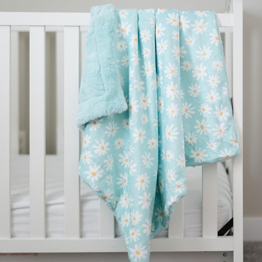 SALE Dancing Daisies Sky Baby Minky Blanket - MB6006 - Riley Blake Designs - Floral Flowers Daisies - Prepackaged Dreamy Baby Minky Blanket