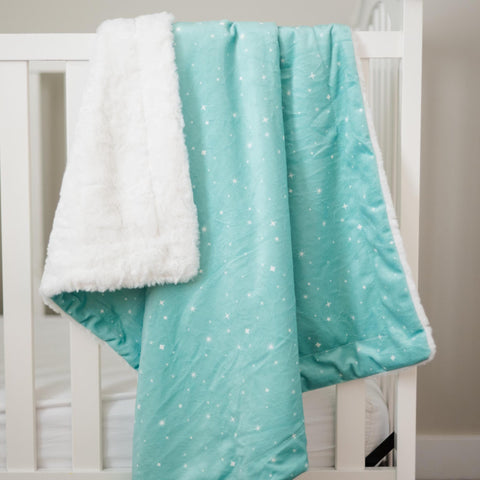 Twinkling Stars Mint Baby Minky Blanket - MB6005 - Riley Blake Designs - Celestial Starry Sparkle - Prepackaged Dreamy Baby Minky Blanket