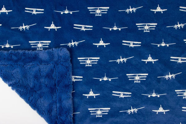 Airplanes Take Flight Navy Baby Minky Blanket - MB6002 - Riley Blake Designs - Planes Aircraft - Prepackaged Dreamy Baby Minky Blanket