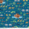 Image of the Two by Two Main Blue quilting cotton fabric by Cayla Naylor for Riley Blake Designs. Features animals on a blue background. Cute Little Fabric Shop