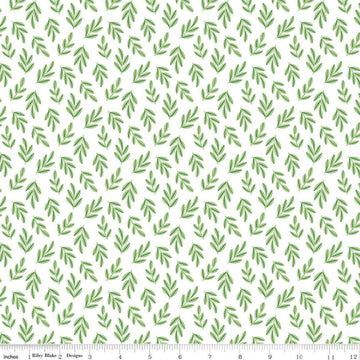 Image of the Two by Two Branchy Bliss White quilting cotton fabric by Cayla Naylor for Riley Blake Designs. Features leaves on a white background. Cute Little Fabric Shop