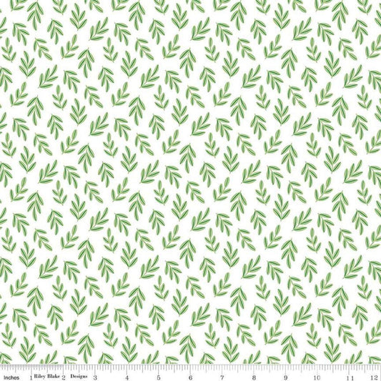 Image of the Two by Two Branchy Bliss White quilting cotton fabric by Cayla Naylor for Riley Blake Designs. Features leaves on a white background. Cute Little Fabric Shop
