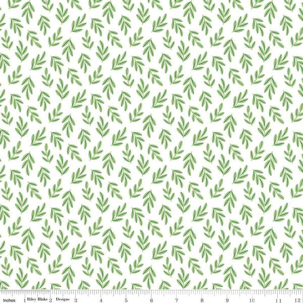 Image of the Two by Two Branchy Bliss White quilting cotton fabric by Cayla Naylor for Riley Blake Designs. Features leaves on a white background. Cute Little Fabric Shop