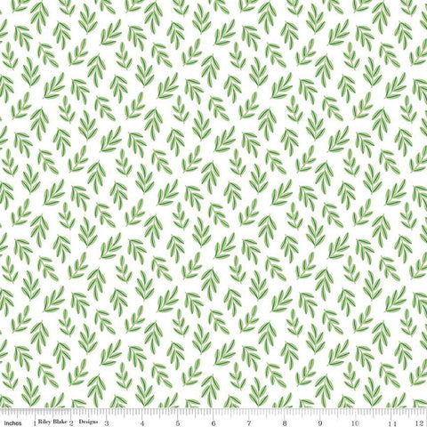 Image of the Two by Two Branchy Bliss White quilting cotton fabric by Cayla Naylor for Riley Blake Designs. Features leaves on a white background. Cute Little Fabric Shop