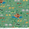 Image of the Two by Two Main Green quilting cotton fabric by Cayla Naylor for Riley Blake Designs. Features animals on a green background. Cute Little Fabric Shop