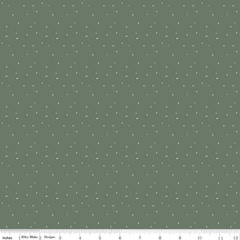 Image of Olive Grove Dots Green quilting cotton fabric by Amber Elliot for Riley Blake Designs. Features dots on a green background. Cute Little Fabric Shop