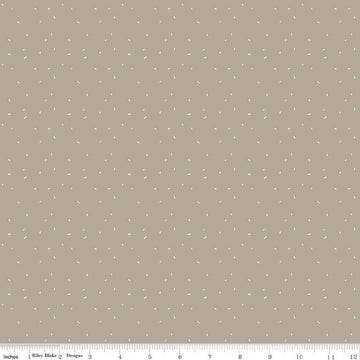 Image of Olive Grove Dots Pewter quilting cotton fabric by Amber Elliot for Riley Blake Designs. Features dots on a brown background. Cute Little Fabric Shop