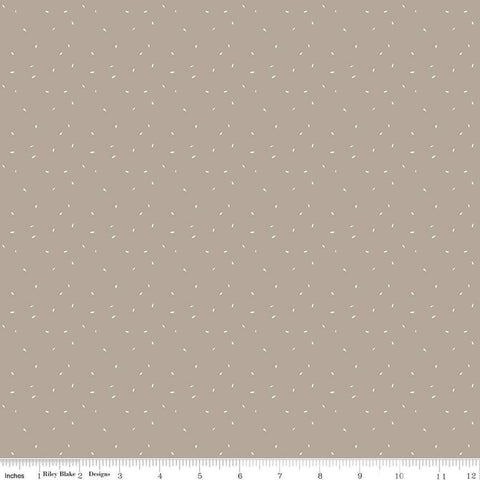Image of Olive Grove Dots Pewter quilting cotton fabric by Amber Elliot for Riley Blake Designs. Features dots on a brown background. Cute Little Fabric Shop