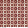 Image of Olive Grove Mill Tiles Plum quilting cotton fabric by Amber Elliot for Riley Blake Designs. Features flower tiles on a brown background. Cute Little Fabric Shop