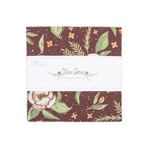 SALE Olive Grove 5" Stacker Bundle - Riley Blake Designs - 42 piece Precut Pre cut - Plants Nature Branch - Quilting Cotton Fabric