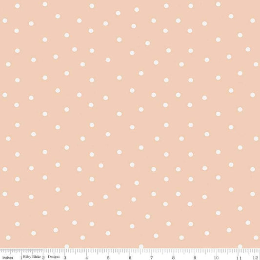 Image of Sunflower Whispers Dots Blush quilting cotton fabric by Lisa Audit for Riley Blake Designs. Features dots on a pink background. Cute Little Fabric Shop