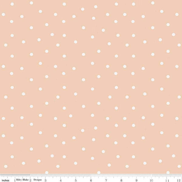 Image of Sunflower Whispers Dots Blush quilting cotton fabric by Lisa Audit for Riley Blake Designs. Features dots on a pink background. Cute Little Fabric Shop