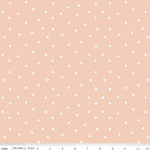 Image of Sunflower Whispers Dots Blush quilting cotton fabric by Lisa Audit for Riley Blake Designs. Features dots on a pink background. Cute Little Fabric Shop