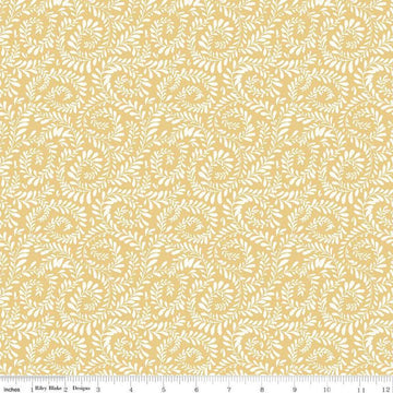 Image of Sunflower Whispers Ferns Yellow quilting cotton fabric by Lisa Audit for Riley Blake Designs. Features leaves on a yellow background. Cute Little Fabric Shop