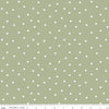 Image of Sunflower Whispers Dots Green quilting cotton fabric by Lisa Audit for Riley Blake Designs. Features dots on a green background. Cute Little Fabric Shop