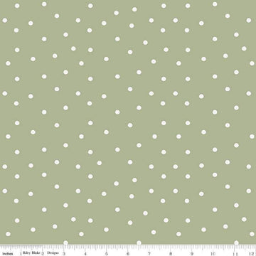 Image of Sunflower Whispers Dots Green quilting cotton fabric by Lisa Audit for Riley Blake Designs. Features dots on a green background. Cute Little Fabric Shop