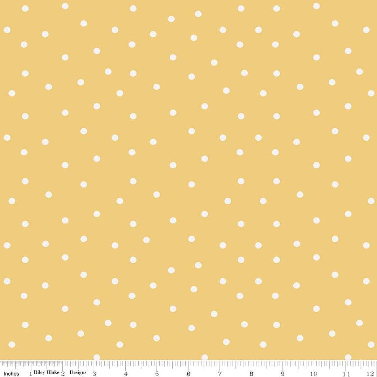 Image of Sunflower Whispers Dots Yellow quilting cotton fabric by Lisa Audit for Riley Blake Designs. Features dots on a yellow background. Cute Little Fabric Shop